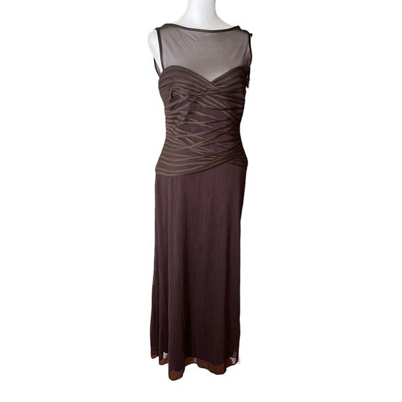 Tadashi 8 Gown Long Dress Dark Brown Sleeveless Mesh Neckline Formal VTG - Picture 4 of 11